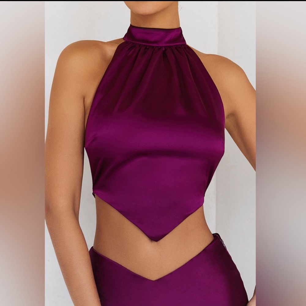 Plum Satin Halter Neck Top